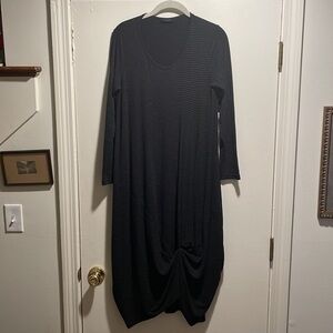 Luukaa Black & Gray Angled Stipe Stretch Comfortable Lagenlook Dress